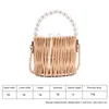 Women Straw Handbags And Purses Summer Rattan Basket Bag Woven Wicker Bucket Tote Bags Girls Pearl Chain Beach Travel Bag 220525265M