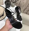 Women Designer Sandals Cassandra Wedge Espadrilles Black in Leather 10.5 CM High Heels with Adjustable Buckle Wedding Dress Lady Shoes