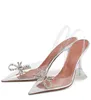 Summer Designer Brands Sandaler Rosie-utmärkt PVC Pumps Crystal Satin Bow Feather-Trimmed Women Walking Party Wedding Lady Dress Luxury High Heels Box EU35-42