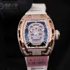 relógio Date Luxury Mens Mechanics Watches Richa Wristwatch Full Diamond Watch com Evil Skull Mostrador Grande Dez Principais Marcas Hollow Out Mechanical