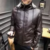 Autumn Winter Mens Pu Läderjacka brun faux läderjacka för pojke tjock huva faux päls krage överdimensionerad hane xxxl 4xl l220725