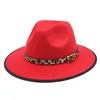 Chapéu Fedora de Retalhos com Cinto de Leopardo Mulheres Sentiram Chapéus Mulher Fedoras Homem Jazz Chapéu Top Chapéu Feminino Macho Grande Brim Tampa Moda Outono Inverno Caps Presente de Natal Party 2022