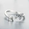 Кольцо из стерлингового серебра 925 пробы с ослепительным цирконием и бабочкой на открытом пальце для женщин, модное ювелирное изделие из стерлингового серебра для девочек, подарок SCR087203S