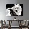 Toile de peinture avec corbeau noir et loup blanc, affiches d'art murales et imprimés d'animaux, images pour décoration de la maison