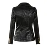 PL019 Designing Animal occasions Crocodile Pattern Leather Black Blazer Women Slim Fit Double Breasted Buttons Luxurious PU Street Jackets