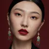 Dangle Chandelier Chinese Style Enamel Natural Wada Jade Stone Long Earring For Women Aesthetic Art Vintage Nation Jewelry Tasse4631008
