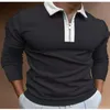 Autumn Men Polo Shirts Casual Fashion Long Sleeve Plaid Foaming Printing Polos Turn-Down Collar Zippers TEES Mens U.S Big Size 220402