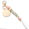 Bricolage puce de bois perlé porte-clés léopard Silicone perles lettre porte-clés porte-clés MAMA fête des mères cadeaux