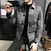 Men's Jackets Hombre Korean Casual Men Stitching Slim Fashion Warm Longsleeved Plaid Gentleman Pockets Coat S3XL 220915