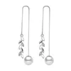 925 Sterling Silver Sweet Flower Dangle örhängen Luxur Pearl Long Tassel Leaves Crystal Elegant Earings Earring Ear Rings smycken för kvinnor