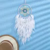 Objets décoratifs Figurines Boho Tissé Dream Catcher Décoration Murale Plume Suspendue Ornement Blanc Pour Femmes Chambre Pendentif Décoration De Mariage