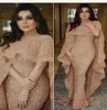 2022 New Glitter Shawl Rose Gold Evening Dress Long Sleeve Luxury Formal Prom Party Gown Mermaid Dress Vestidos