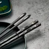 JANKNG 5 Pairs Chopsticks Set Japanese Chinese Chopsticks Food Sushi Sticks Reusable Korean Metal Alloy Tableware Palillos Set