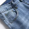 2022 New Blue Ripped Motorcycle Jeans Casual Slim Men's Stretch Pleated Skinny Denim Pants High Street Pantalons pour hommes