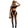 2022 Designer Plus Size Jumpsuits Voor Vrouwen Sexy Mesh Lange Mouwen Splicing Sheer Broek See Through Leggings Dames Rompertjes