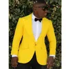 Fashion Men's Suit Plus Size Suit Yellow Notched Lapel One Button Tuxedo 2 Pieces (Jacket + Pants)