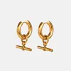 Hoop & Huggie Gold Plated Stainless Steel T Bar Pendant Earrings For Women Metal Dangle Earring Waterproof 2022Hoop