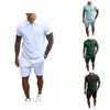 Summer New Solid Color Tracksuits For Mens Short Sleeve Slim Fit Zipper Lapel Polos T-shirts And Sport Pants 2 Piece Sets YJTZ-1