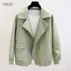 FTLZZ Primavera Ecopelle Pu Giacca Donna Allentato BF Cappotto Donna Couverture Colletto Moto Biker Rivetto Cerniera Giacca da strada vintage 220815