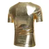 Glänsande guld metallisk kort ärm t shirt män hip hop streetwear casual tee shirt homme dj nattklubb v hals tshirt män camiseta l220704