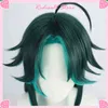 120cm Genshin Impact Xiao Wig Cosplay Female Version Long Straight Dark Green Synthetic Wig Heat Resistant Hair for Adult Con Y220512