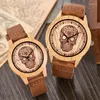 Montres-bracelets Creative Montre En Bois Hommes Autruche Cerf Montre-Bracelet Imitation Imitation Boîtier En Bois Couple Quartz Bracelet En Cuir Souple Femmes Amant Wris