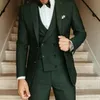 Stilig mörkgrön män land bröllop tuxedos 2022 brudgum formal slitage toppade lapel smal passform mens kostymer 3 stycken brudgummen formell fest klänning prom blazer