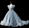 Lüks Payetli El Yapımı Çiçek Kız Elbiseler Yay Kemer Boncuk Prenses Çocuk Kat Uzunluk Gelinlik Elbise Kız Pageant Balo