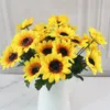 Fleurs décoratives bricolage beau Bouquet de tournesol soie fleur de soleil tête artificielle pour la maison jardin fête décoration de mariage S1
