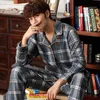 Heren slaapkleding heren pyjama's ingesteld op grote maat plaid mannelijke PJ's slaapkleding lange slev 220823