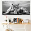 Schwarz-weißes Tier-Tiger-Leinwandgemälde, Kunstdrucke, Wandkunst, Bilder, abstrakte Leinwand, Tiger, Poster, Gemälde, Heimdekoration