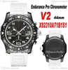 2022 v2 endurance pro 44mm miyota quartz 크로노 그래프 남성 감시 x82310A71B1S1 PVD 스틸 올 블랙 다이얼 흰색 고무 스트랩 슈퍼 에디션 퓨레 타임 G03A1