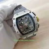 Vente chaude Top Qualité Montres 44mm x 50mm RM11-03 Squelette En Acier Inoxydable Gris Bandes De Caoutchouc Transparent Mécanique Automatique Hommes Montres-Bracelets