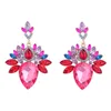 Dangle & Chandelier Colored diamond alloy diamond-encrusted flower earrings European and American cross-border drop-shaped glass diamond earrings