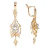 Dangle żyrandol wiszące kolczyki dla kobiet łzawice oliwin zielony cZ 585 Rose Gold Women's Drope Earring Valentines Prezenty KGE1320L