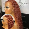 28 de 30 polegadas Ginger laranja laranja cacheada frente perucas de cabelo humano brasileiro para mulheres negras Logo Wave Deep Wave Synthetic Frontal Feching Wig