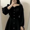 Dress Women Vestidos Vintage Solid Daily Empire Elegant Black Schoolgirls Classy Retro Fashion Charm Female Clothes Long Sleeve 220521