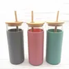 16oz Glass Mugs Juice Milk Cups with Silicone Sleeve Bamboo Lid and Straw Environment-friendly Novelty Tumblers Wine Bottle Office Car Drinkware Tumbler FY5138