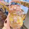 Cute Girls Water Bottle with Stickers Straw Big Belly Cup 1300ml Sports for Jug Children Female Kettle Strap