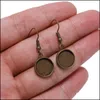 10mm bricka Bezel Cabochon Stone Earring Hook Blank Seting Round Pendant Ear Base fynd för DIY Glass Cameo Jewelry Making Drop Delivery 2