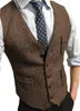 Herrvästar Herrens formella kostym Vest V-ringning Tweed Herringbone Waistcoat Business Dress for Wedding Mens Phin22