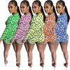 2022 Designer Designer Dames Tracksuits Sexy Digital Print Lange Mouw Temperament Shorts Two -Pally Set Outfits