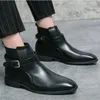 Quality Boots Men Shoes Top Fashion Chelsea Loop Belt Buckle PU Leather Comfortable Breathable Ankle Casual Zapatos De Hombre DH891