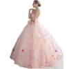 핑크 레이스 아플리케 샴페인 볼 가운 웨딩 드레스 오픈 뒷면 3D 꽃 섹시한 신부 가운 새로운 도착 인어 드레스 2022