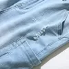 Sommar Nya mäns flerficka shorts raka avslappnade korta jeans smala fempunkt byxa manliga blå mode shorts pantaloner cortos