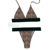 Frauen Sexy Halter Bademode Mode Buchstaben Bikini Set Persönlichkeit Streifen Sling Badeanzüge