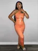 Yaz Bodycon Elbise Kadınlar için Düz Renk Yelek Kolsuz Maksi Elbiseler Bayanlar Moda U Necl Mektup Baskılı Etek
