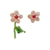 Korean Trendy Summer Acrylic Beads Flower Stud Earrings For Women Girls Fashion Asymmetric Pendientes Jewelry