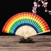 DHL 21x38CM Summer Rainbow Handheld Folding Fan na festiwalowy taniec dekoracji przyjęcia weselnego