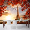 Papel de pailade automne Tour Eiffel Paris Photo feuille 3D Fond d'écran Canapé Chambre à coucher murale Papiers muraux Home Decor Mural